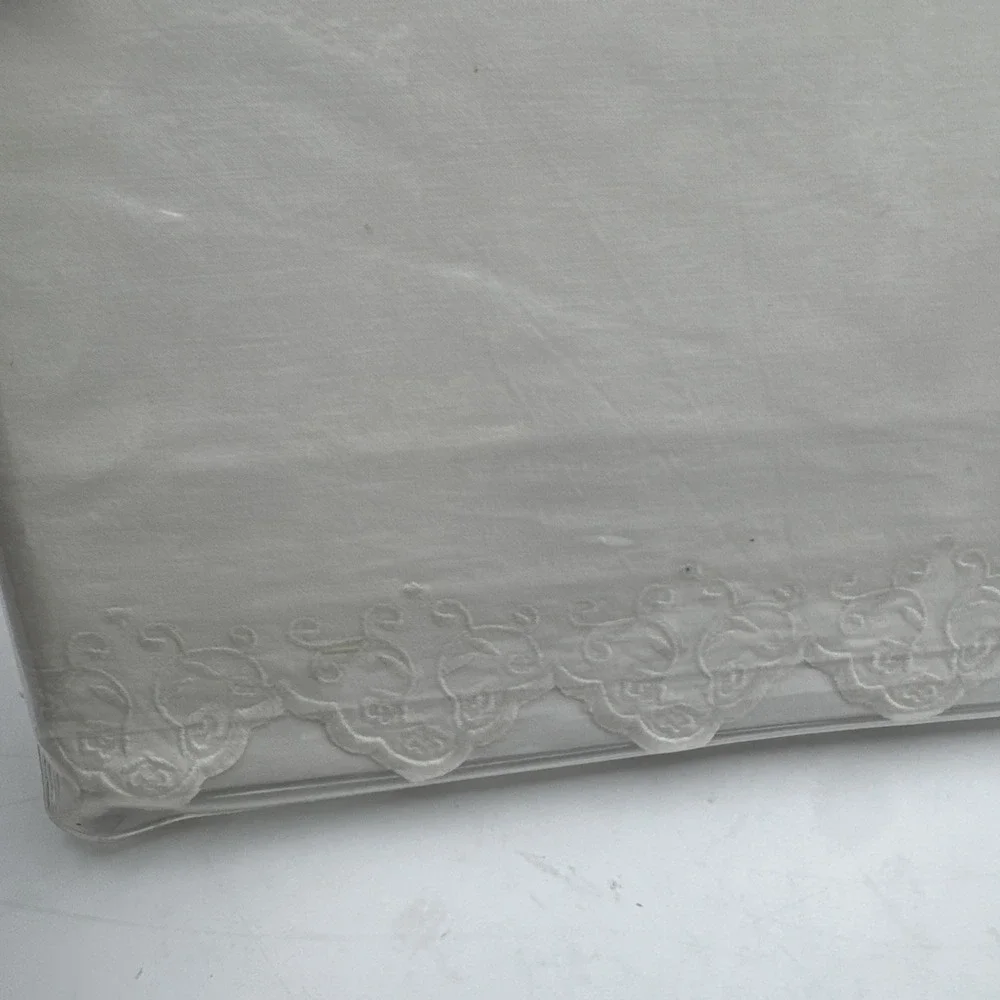 Ralph Lauren QUEEN Flat Sheet BRITTANY Lace White Scallop Embroidered Vtg 90s
